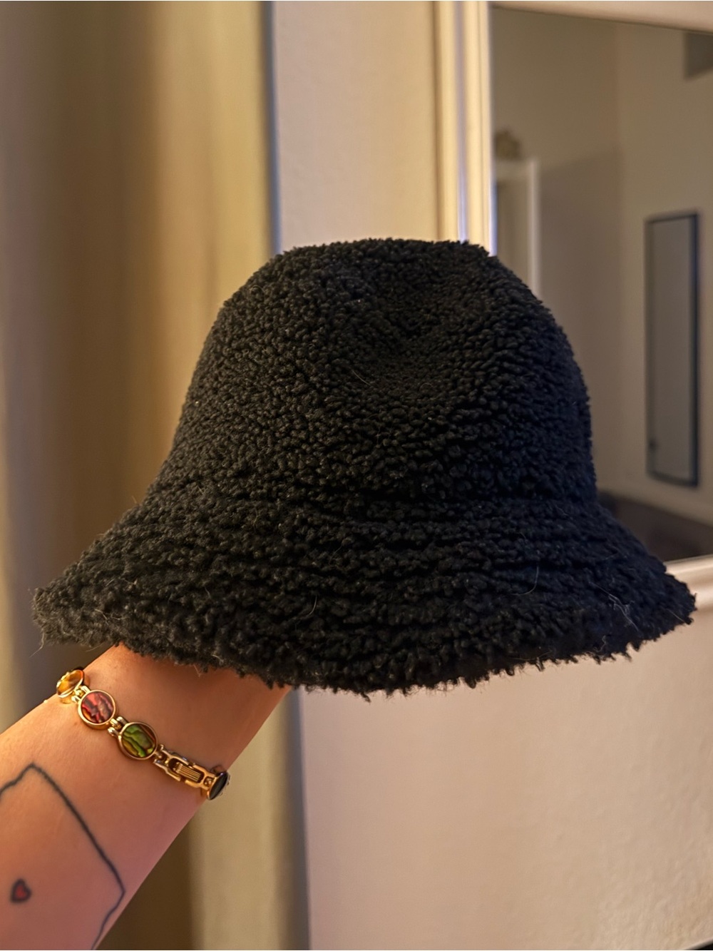 Urban Outfitters Black Sherpa Bucket Hat